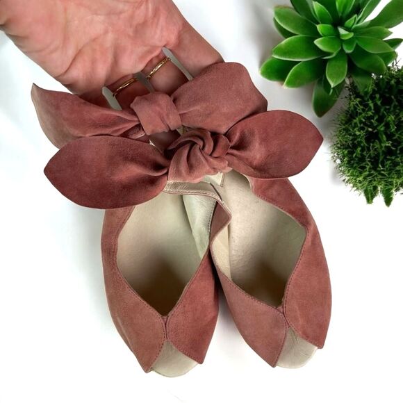 🆕 Eric Michael Suede Peep Toe Slingback Wedge Sandal with Bow - Picture 7 of 9